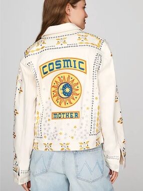 MOTHER The Bruiser Appliquéd Studded Denim Jacket New!